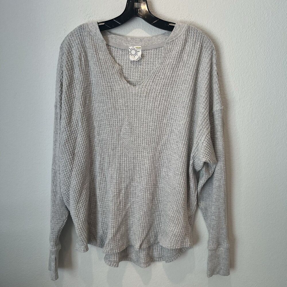 Offline by Aerie Women’s Gray Waffle Knit Oversized Pullover Sweatshirt Medium